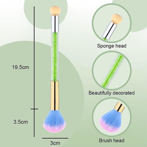 Dual Head Nail Art Brush Nail Sponge Pen, blixt Dust Cleaning Pen Borste, nail art Tool green