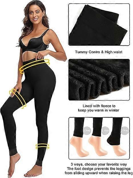 Vintervarme fleeceforede leggings til kvinder - Tykke fløjlsstrømpebukser termobukser sorte