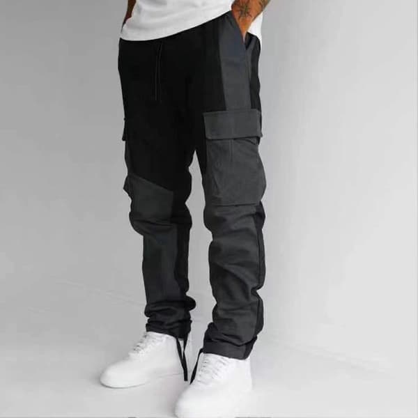 Mænd Sportsbukser Patchwork Elastisk Talje Løs Farvematchning Multi Lommer Blød Åndbar Afslappet Black M