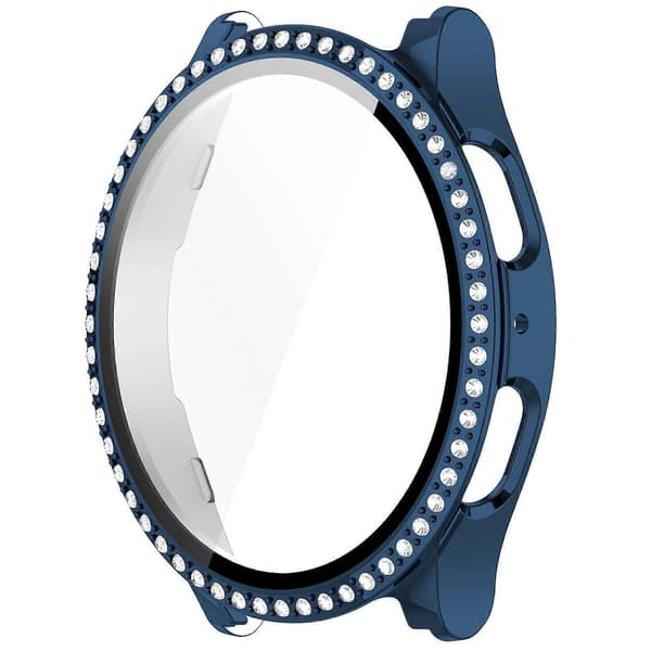 PC-klockfodral med strassdekor och integrerat härdat glas för Samsung Galaxy Watch7 40mm Electroplating Midnight Blue