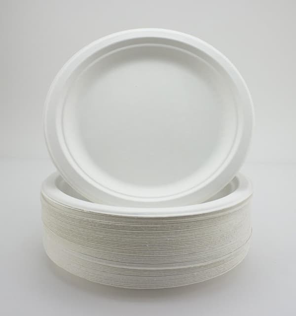 Superstiff Paper Plates - Extra Strong White Disposable Bagasse Sugarcane Plates - Eco-Friendly, Biodegradable - 9 Inch - 100 Pack