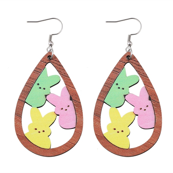 Färgglada påsk kanin trä dinglar örhängen för kvinnor flickor smycken style 2