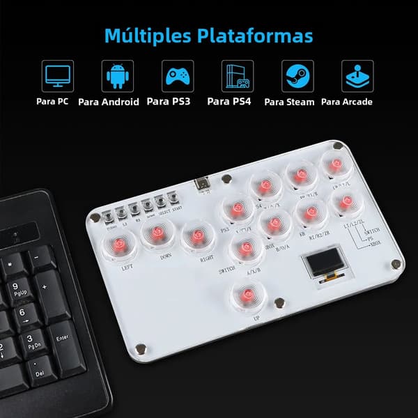[RM]12 knappers RGB Arcade Joystick Free Fight Controller til PS4/PS3/Switch/PC med Turbo og Hot Swap-understøttelse