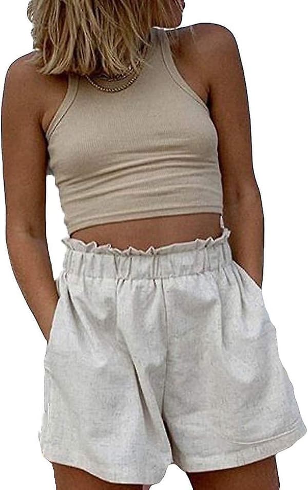 2 st. Dam Casual Basic Ärmlös Polotröja Ribbstickad Y2k Crop Tank Top vit+beige 6