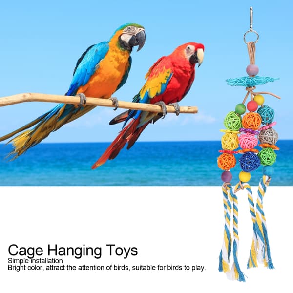 [RM]Parrot Rattan Ball Chew Toy Cage Hanging Bird Biting String 2 Pcs