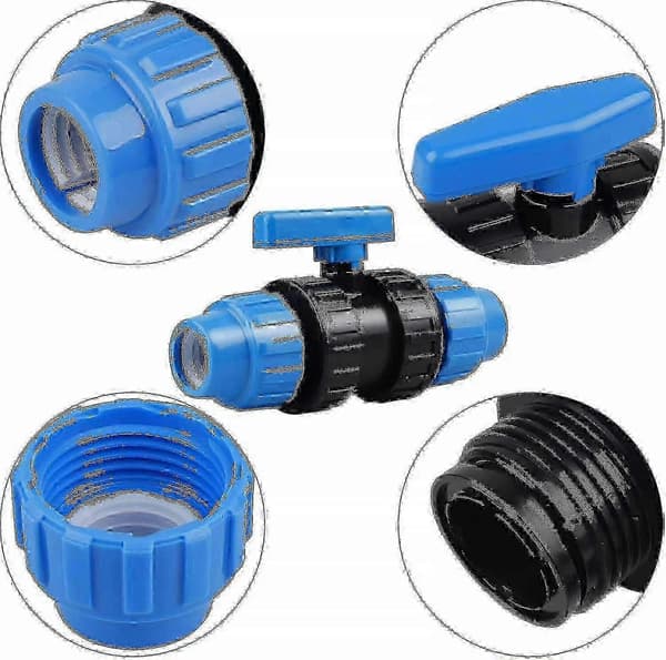 25 mm PE-rørklemme-kobling Vandrørsfitting, Plastkugleventil, Blå