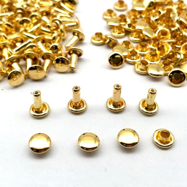 100 set Dubbla Caps Dubbnitar för väskor Skor Läder 6x8mm guld