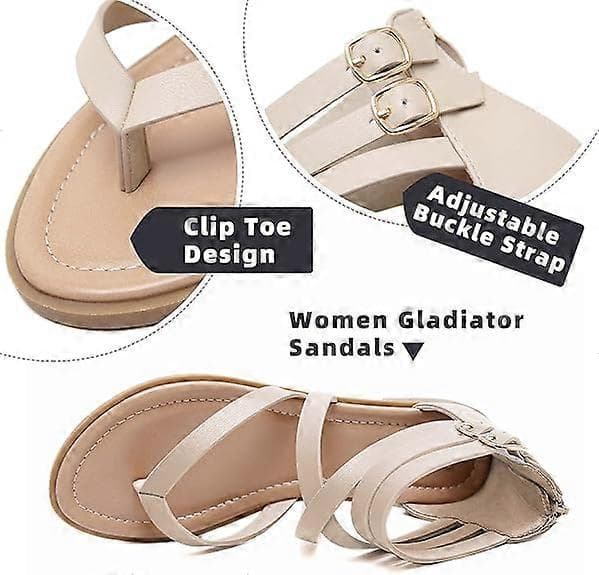 Kvinders Gladiator Sandaler Sommer Flade Rem Sandaler Trendy Romerske Sko med Lynlås39