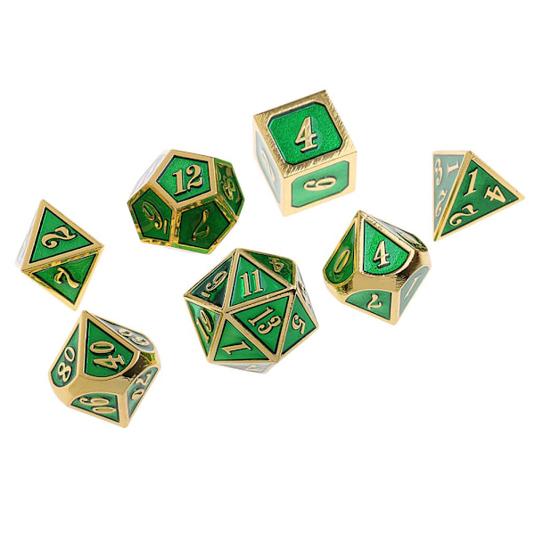 D4-D20 Legering Polyedriska Tärningar för MTG TrPG DND Leksaker - Gyllene Mörkgrön