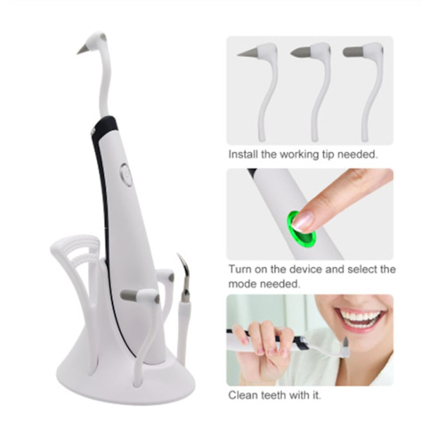 Sonic LED Oral Irrigator Skönhetsrengörare Verktyg Vit (Transparent Tand + Fem Huvuden)