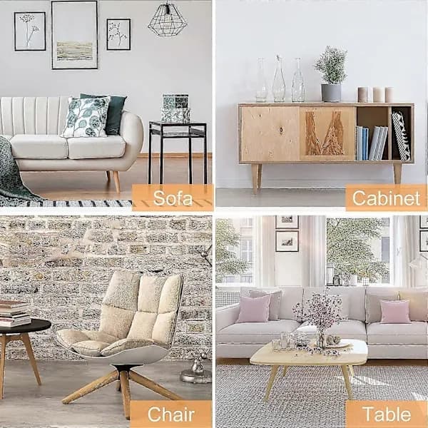 Sett med 4 tremøbelben, 8 cm erstatningssofaben med tilbehør (skrå design)