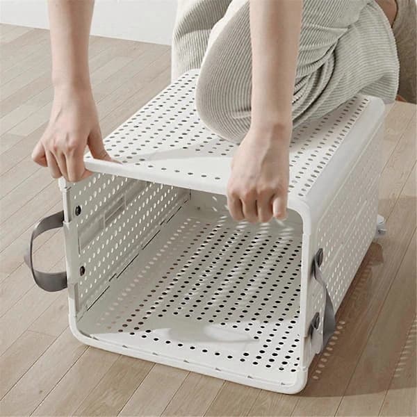 [RM]Foldable Household Laundry Basket, Bathroom Laundry Hamper with Pulley, 37.7x22x50cm