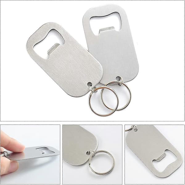 10 stk. Mini ølflaskeåbner nøglering, ølåbner nøglering, flaskeåbner, 7*3,8 cm, sølv, rustfrit stålmateriale