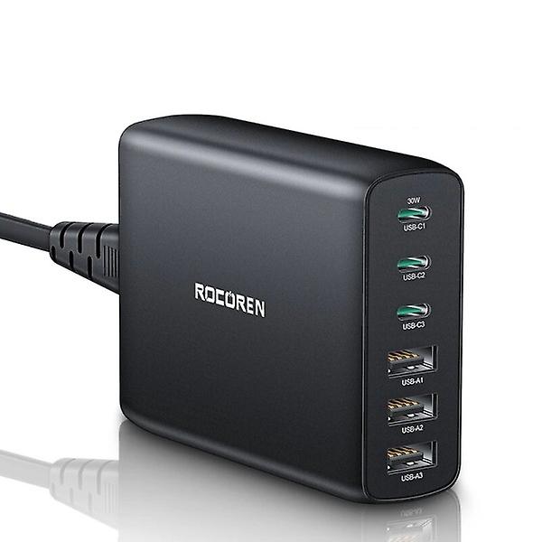 USB Laddare Typ C PD Snabbladdning Flera 6 Portar Skrivbordsladdare