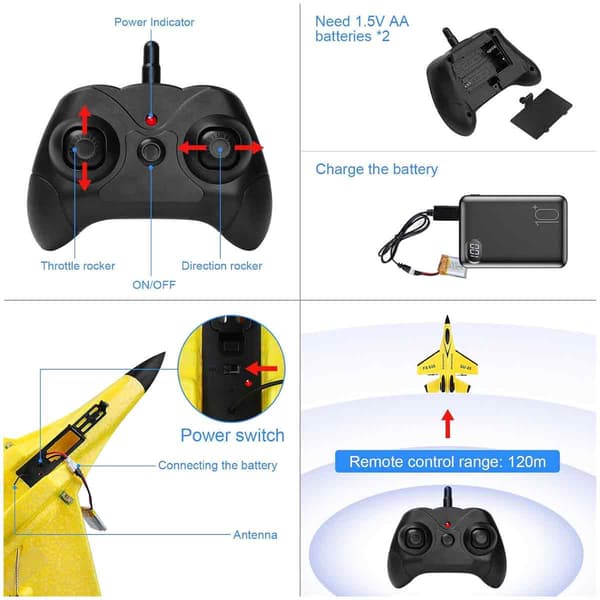 [RM]RC Airplane Ready to Fly with 3-Axis Gyroscope, Remote Control Airplane 2.4Ghz RC Airplane with Smart Stabilization System Durable EPP Foam Crash