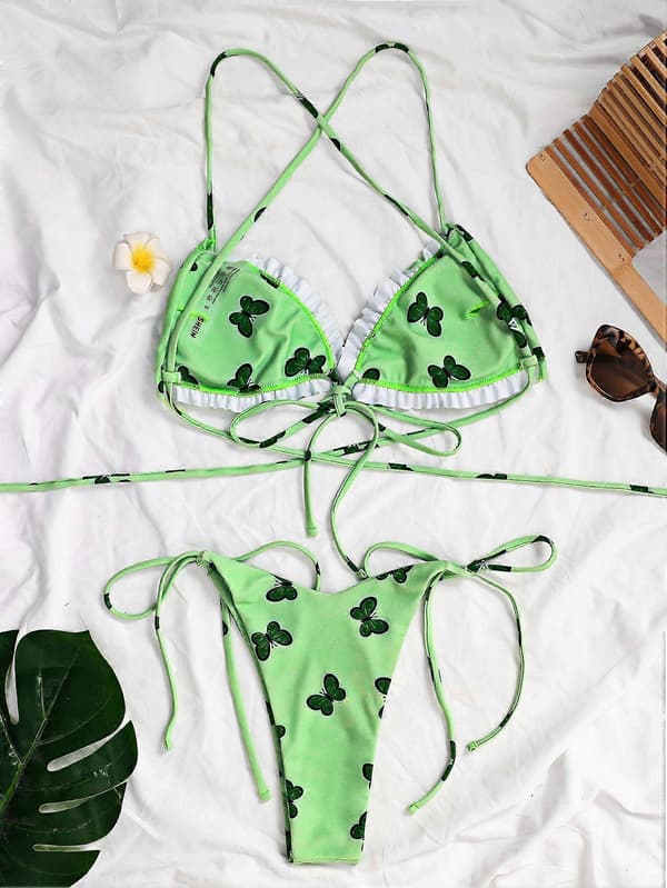 Dame Halter bikini Tie Side Trekant Bikini Sæt String 2-delt Badetøj M