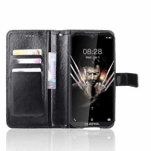 Robust pung-etui med kortpladser, stødsikkert PU-læder flip-cover og støttefod til Oukitel WP6 A4