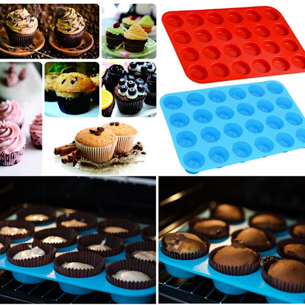 Bakform muffinsplåt 24 formar non-stick silikon cupcake kök röd