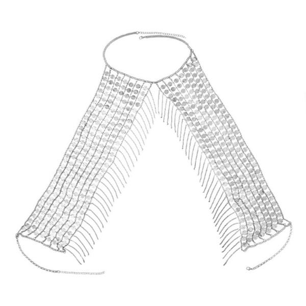 Mode Kroppskedja Paljetter Tofsar Halsband Bikini BH Silver Silverbälten