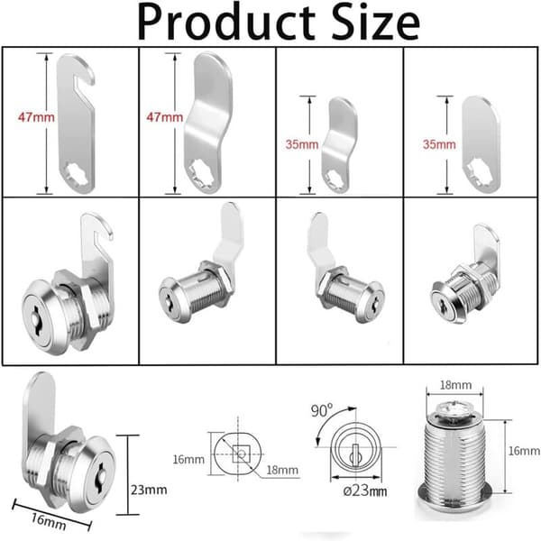 16mm Cylinder Security Lock for Mailbox with 5 Different Lock Washers and 2 Keys, Cabinet Lock, Cupboard, Toolbox, Filing Cabinet