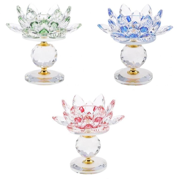 3 delar Kristallglas Lotus Blommor värmeljushållare Feng Shui Dekor