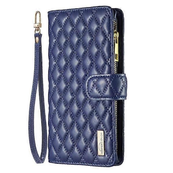 Til Samsung Galaxy A41 Diamond Lattice Lynlås Pung Læder Flip Telefonetui Blue
