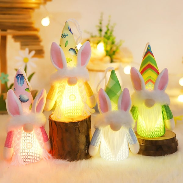 Påskhare Gnome Plysch Skandinavisk Tomte Elf Dekorationer Led Lighted Rabbit Green