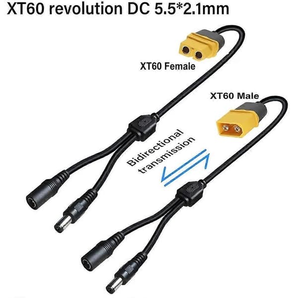 XT60 til DC-adapterkabel XT60 til dobbelt DC 5,5 mm X 2,1 mm han/hun strømkabel til bilbatteri FPV-skærm strøm hun Female