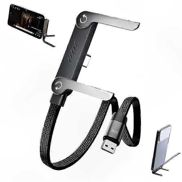 Vikbart stativ med 65W USB-C snabbladdningskabel, dold telefonhållare för surfplattor och enheter