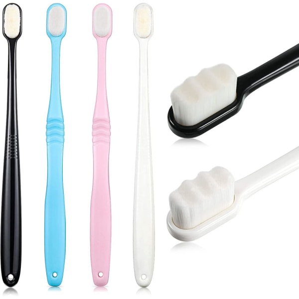 4 delar mjuk tandborste Micro Nano tandborste Extra mjuk borst Manuell tandborste med 10 000 borst för ömtåligt tandkött Vuxna barn Barn (rosa, B