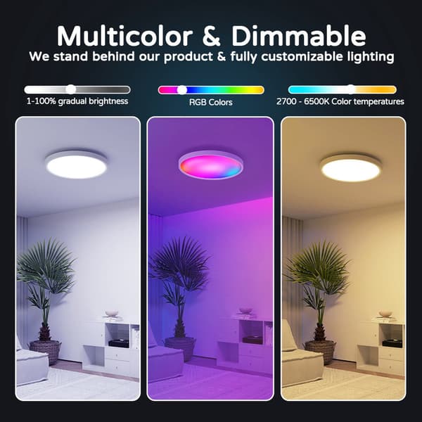 [RM]LED Ceiling Light 30cm - RGB Bathroom Lamp with Bluetooth and App - Smart WiFi Ceiling Light 2700K-6500K Remote Control