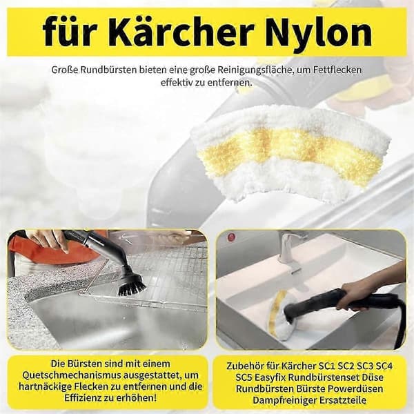 Yleiskäyttöinen höyrypuhdistimen lisävarustesarja pyöreä harjasarja Easyfix SC1 SC2 SC3 SC4 SC5 -varaosille puhdistustyökalut