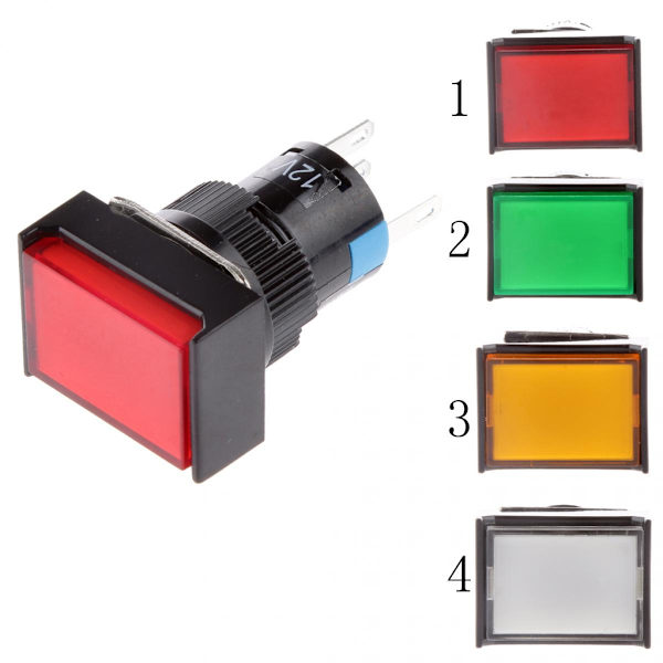 Fyrkantig Självåterställande Tryckknappsbrytare DC 12V Med Röd LED-indikator