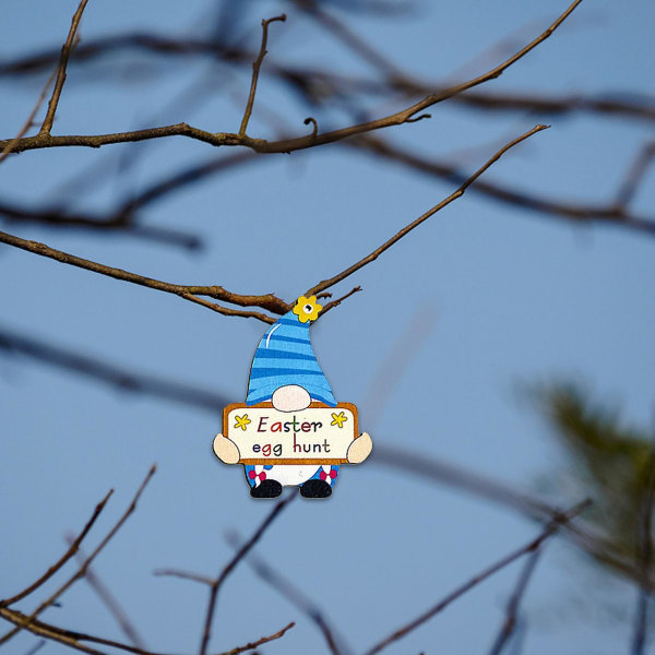 18 st Trähängen Tecknade DIY Flerfärgade Svenska Tomte-prydnader för Påsk