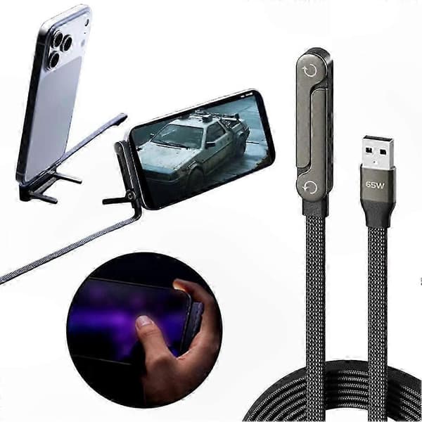 Sammenfoldeligt stativ med 65W USB-C hurtigopladningskabel, skjult telefonholder til tablets og enheder