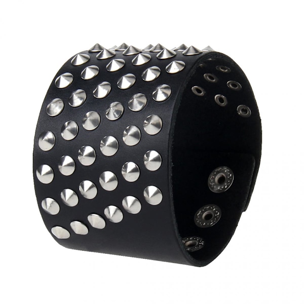 Unisex Metall Punk Rock Armring Bred PU Läder Manschettarmband Kaffe