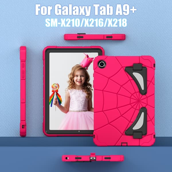 Samsung Galaxy Tab A9+ / A11+ Spider Silikon Hybrid PC Støtsikkert Deksel Jordgubbssvart