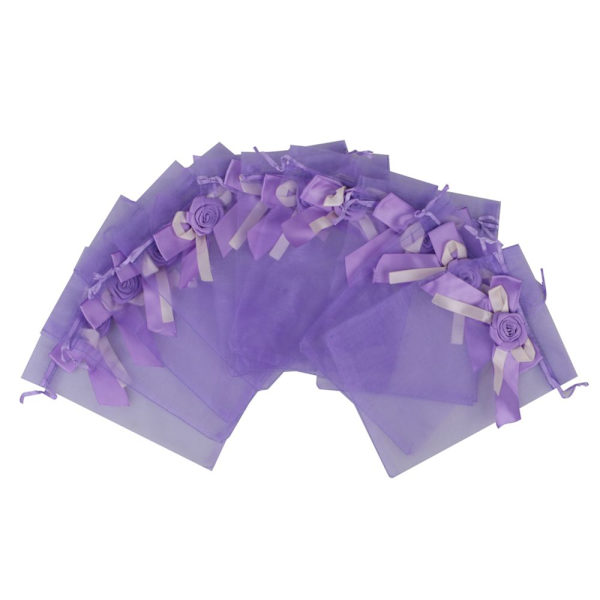 10 st organza tulpan rosett handväska börs 13 x 18cm lila