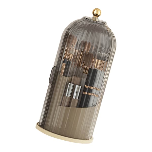 [RM] Cosmetic Storage Box Transparent Rotating Sliding Door Makeup Brush Display Case Black Lid