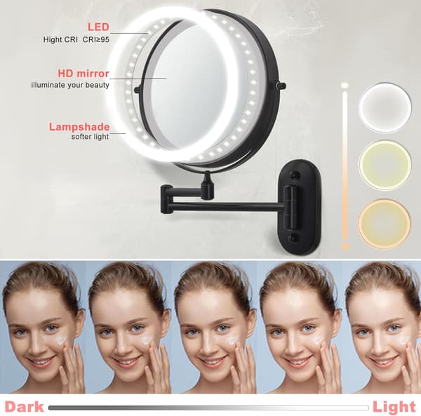 [RM]8\" Magnifying Mirror with Light LED-illuminated Wall-mounted 10X Magnification for Hotel Dressing Table, Bathroom USB Rechargeable, Black-10X