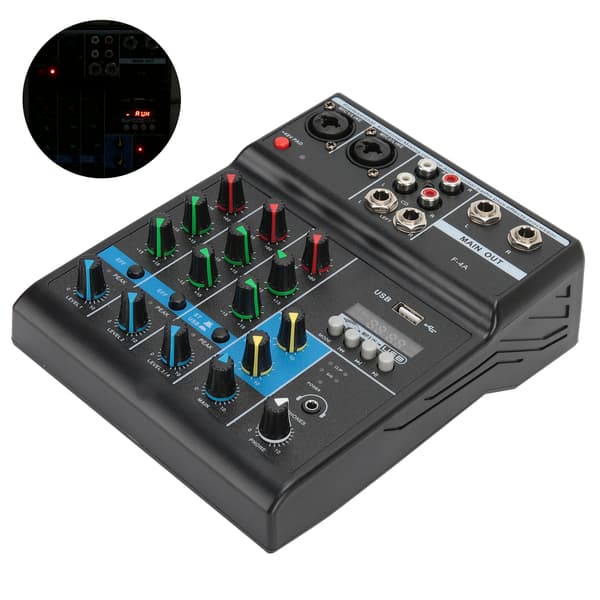[RM]4-Channel Audio Mixer, Reverb-Delay Effect with Portable Mini Mixer Design, USB Audio Interface, and Wireless Bluetooth Streaming for Live Use