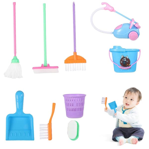 9 st/set Mini Leksak Mopp Kvast Rengöringsverktyg Kit Rolig Barnleksak