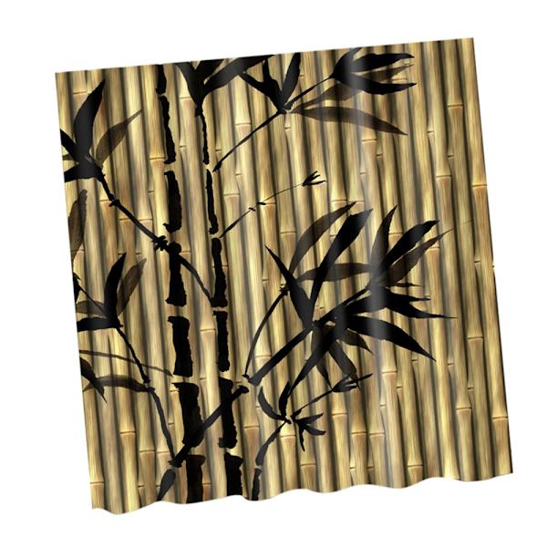 Polyester duschdraperi med krokar set bambu badrumsinredning