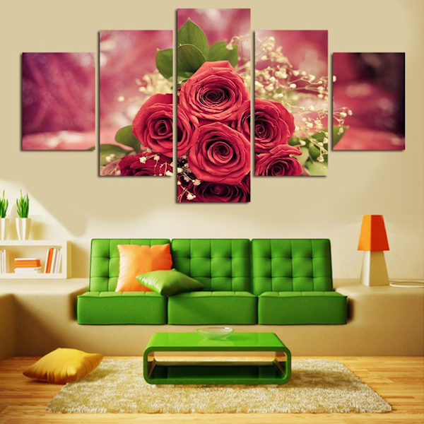 5 Delar Modern Väggkonst Abstrakt Målning På Canvas Rosa 30/40/50cm