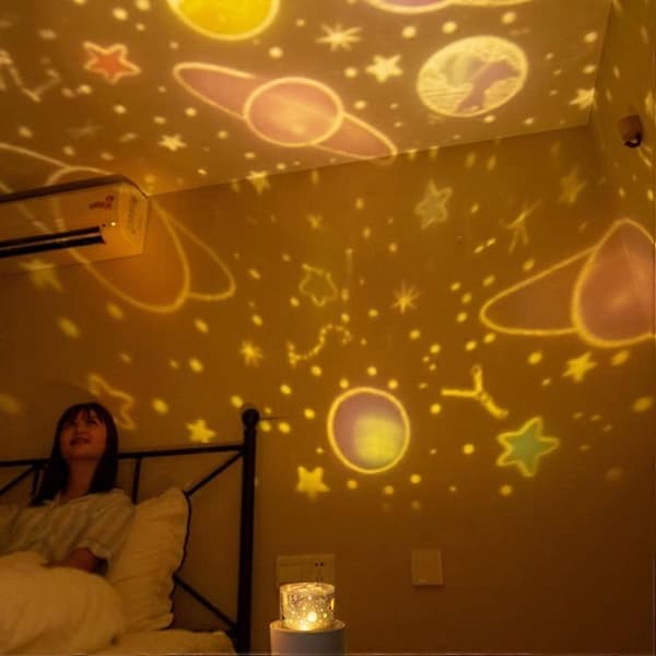 Elf Ball Projektionslampe LED Børn Musik Roterende Stjernelys Soveværelse Senge Romantisk Atmosfære Natlys, Bluetooth Version White