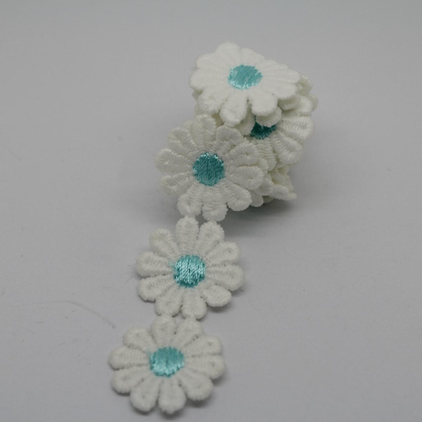 Meter Polyester Blomma Broderad Applikation Spets Kantband Sömnad Hantverk Blå