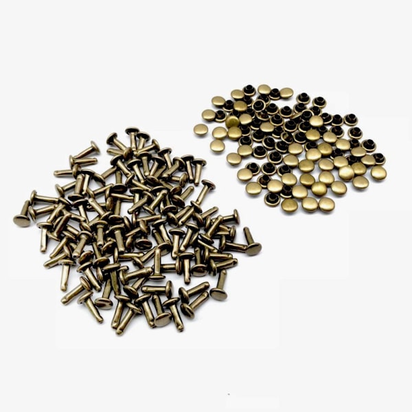 100 Set Dubbla Nitar Studs för Väskor Skor Läder 6x10mm Brons