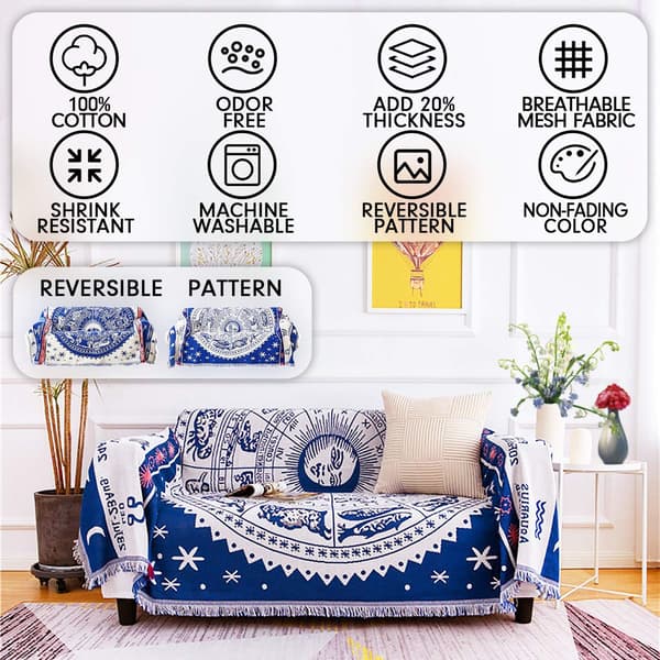 [RM]Boho Woven Blanket Reversible Cotton Bohemian Tapestry