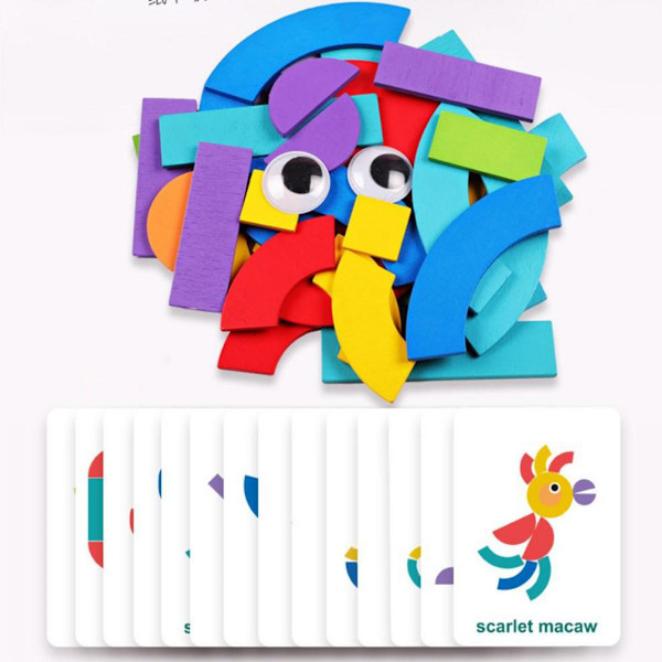 Tangram Mönsterblock Pussel Pedagogisk Leksak 36 Block 50 Kort