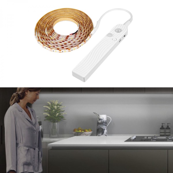 PIR Motion LED Strip Nattlampor Sänglampa 6500K Cool White 2m